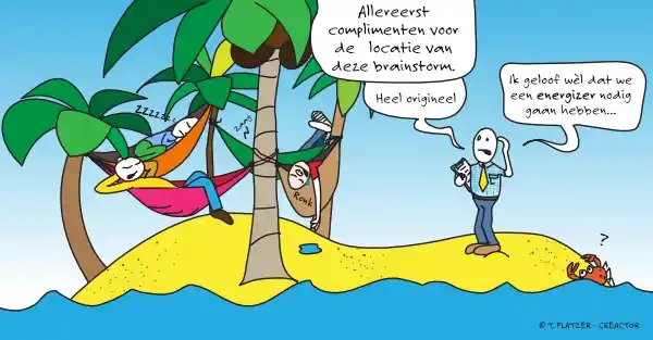 cartoon brainstormen Brainstormsessie locatie