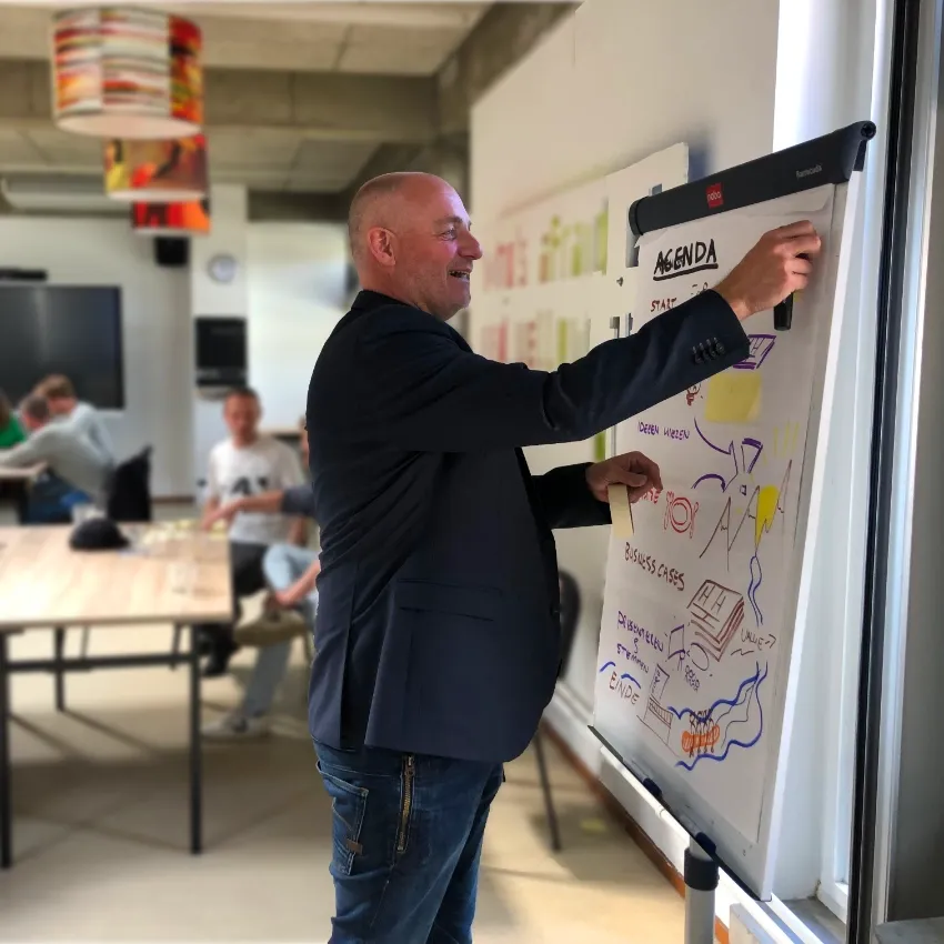 Creactor facilitator bereid een innovatie training voor